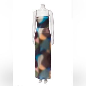 Reformation Multicolor Abstract Print Silk Maxi Dress